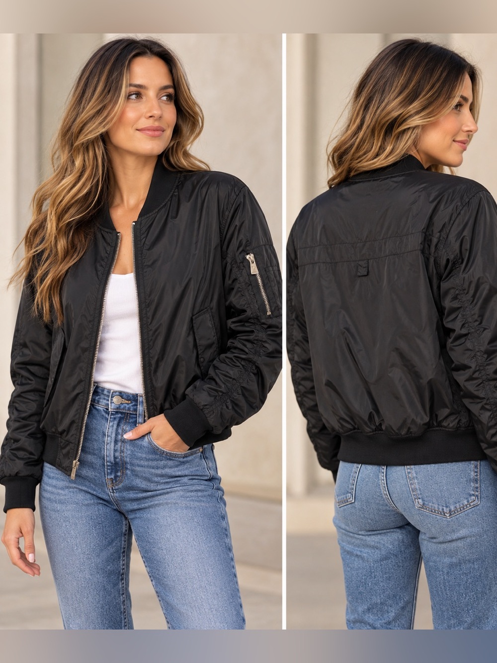 Eleven Paris LA Collection Bomber Jacket L Black MA-1 Flight Utility Streetwear